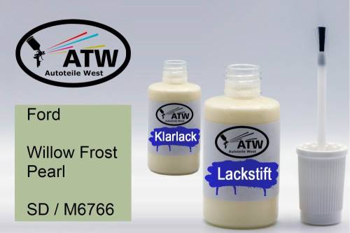 Ford, Willow Frost Pearl, SD / M6766: 20ml Lackstift + 20ml Klarlack - Set, von ATW Autoteile West.